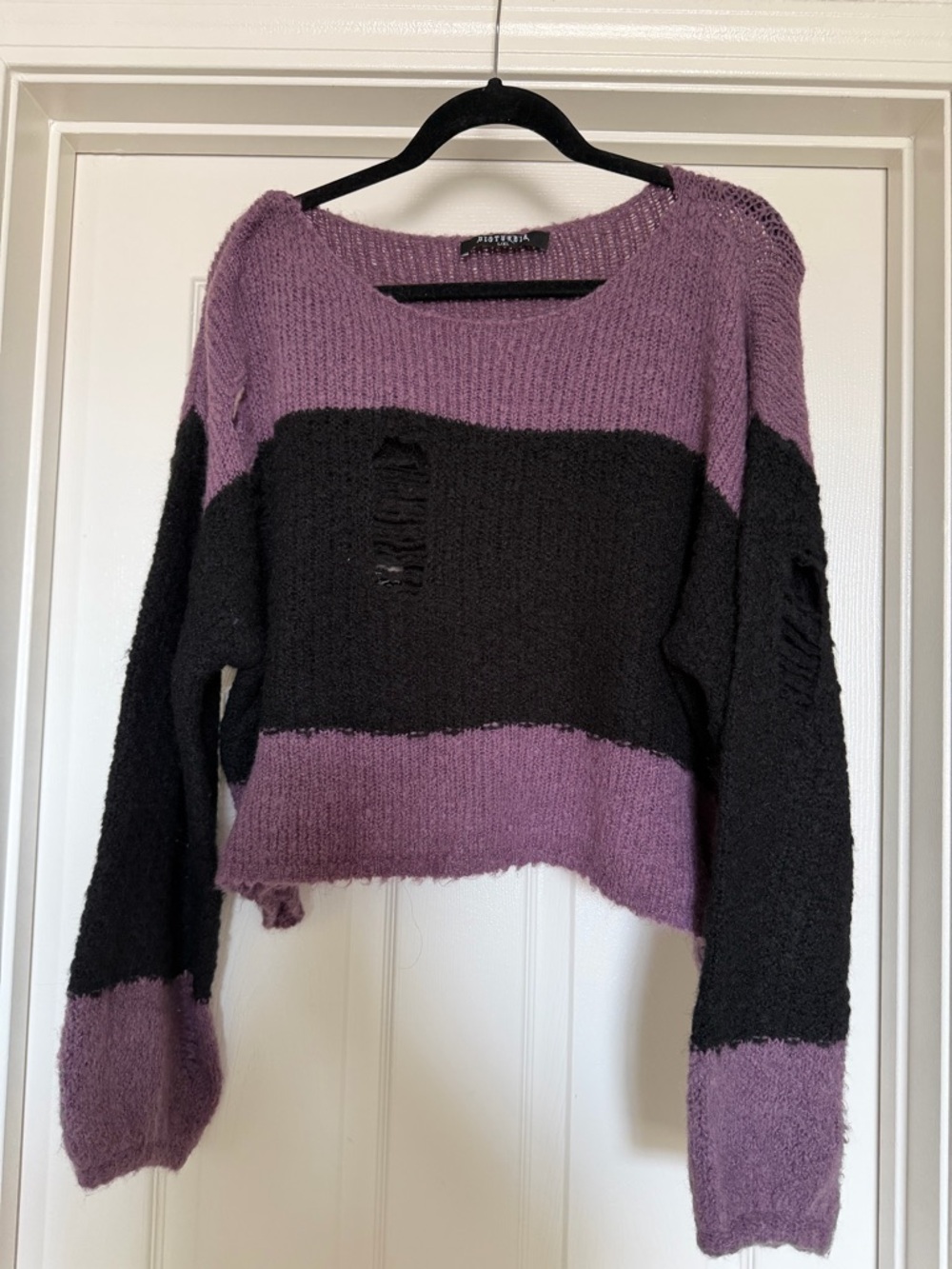 Disturbia Distressed Striped Purple and Black Women's Knit Sweater